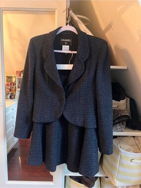 CHANEL Navy Tweed Blazer and Skirt Set